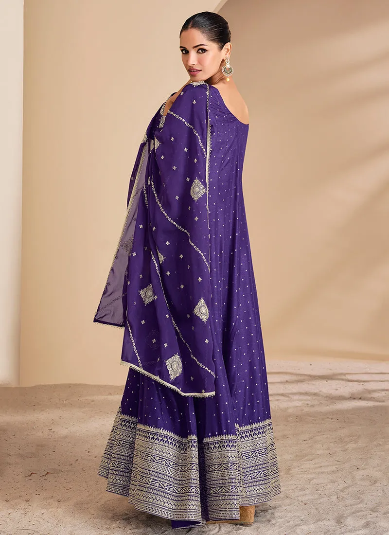 Indigo Blue Embroidery Silk Anarkali Suit