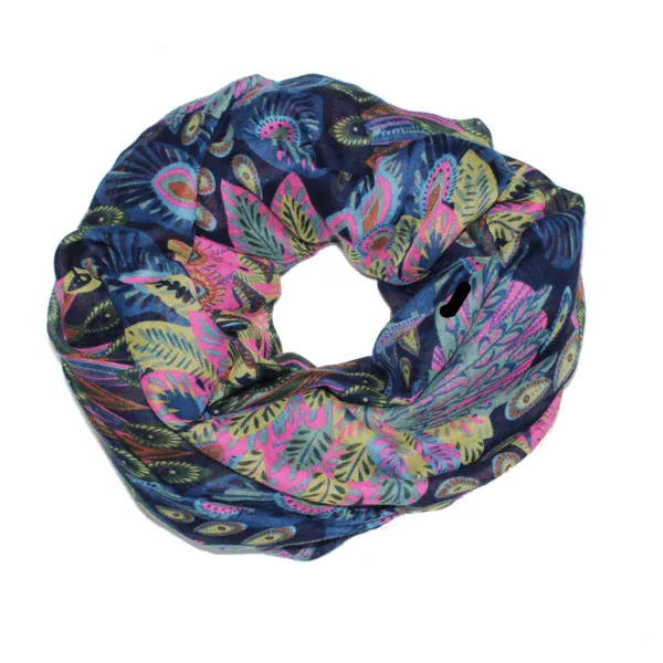 Infinity Peacock Print Scarf - Yellow Combo