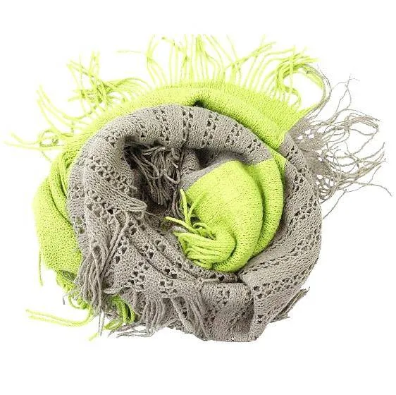 Infinity Scarf w/ Open Knit & Fringe - Olive Green