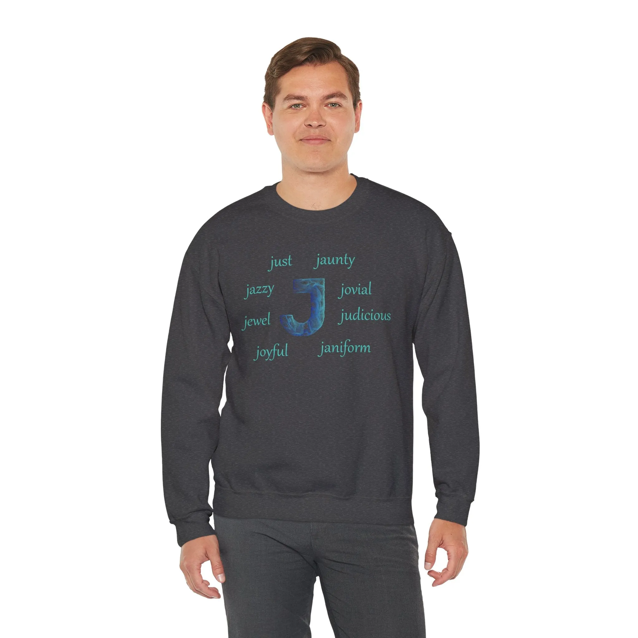 J Alphabet Sweatshirt, Alphabet Initial "J" Unisex Heavy Blend™ Mental Health, Optimistic, Motivational Crewneck Sweatshirt, Self-affirming Sweatshirt