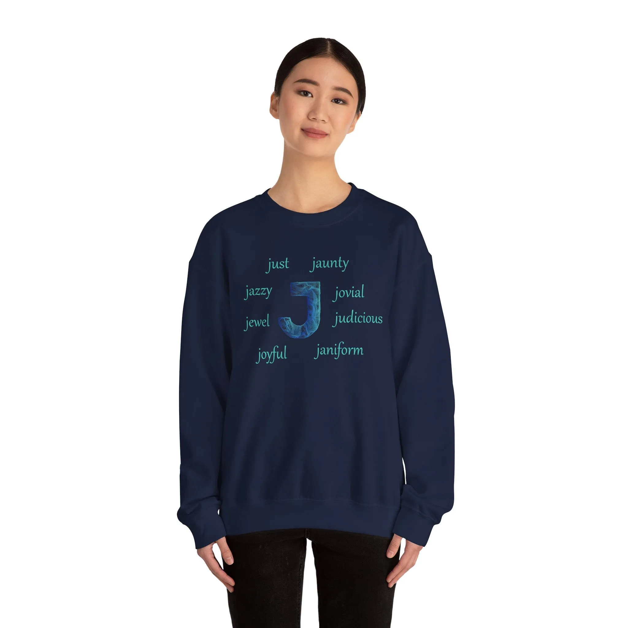 J Alphabet Sweatshirt, Alphabet Initial "J" Unisex Heavy Blend™ Mental Health, Optimistic, Motivational Crewneck Sweatshirt, Self-affirming Sweatshirt