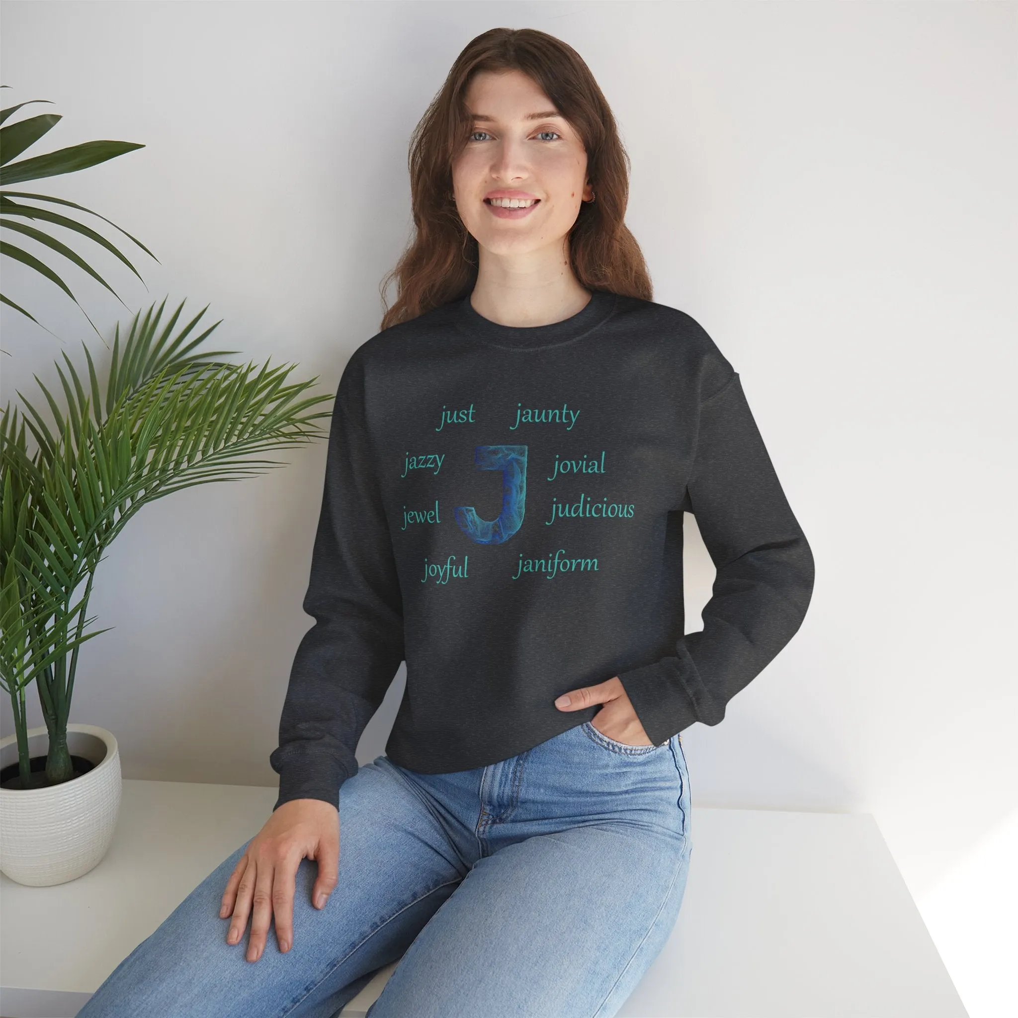 J Alphabet Sweatshirt, Alphabet Initial "J" Unisex Heavy Blend™ Mental Health, Optimistic, Motivational Crewneck Sweatshirt, Self-affirming Sweatshirt