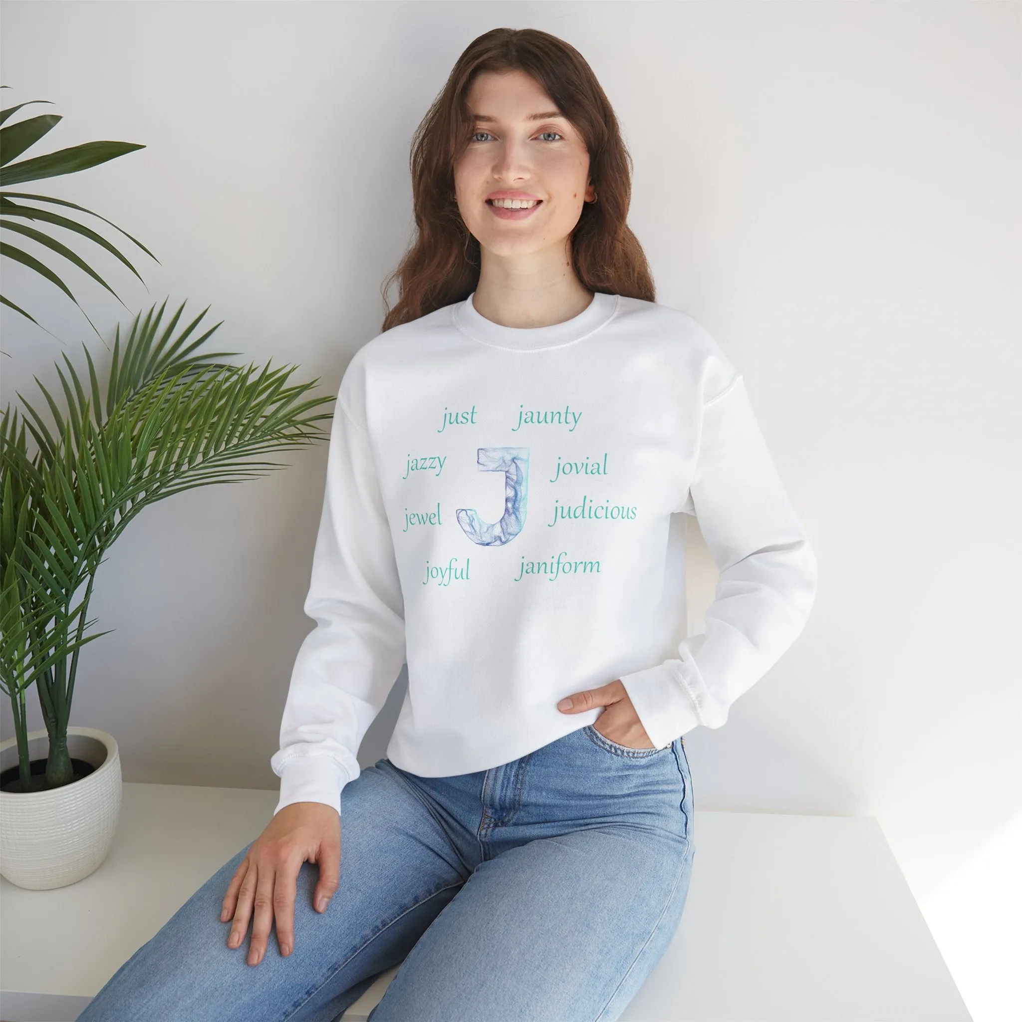 J Alphabet Sweatshirt, Alphabet Initial "J" Unisex Heavy Blend™ Mental Health, Optimistic, Motivational Crewneck Sweatshirt, Self-affirming Sweatshirt