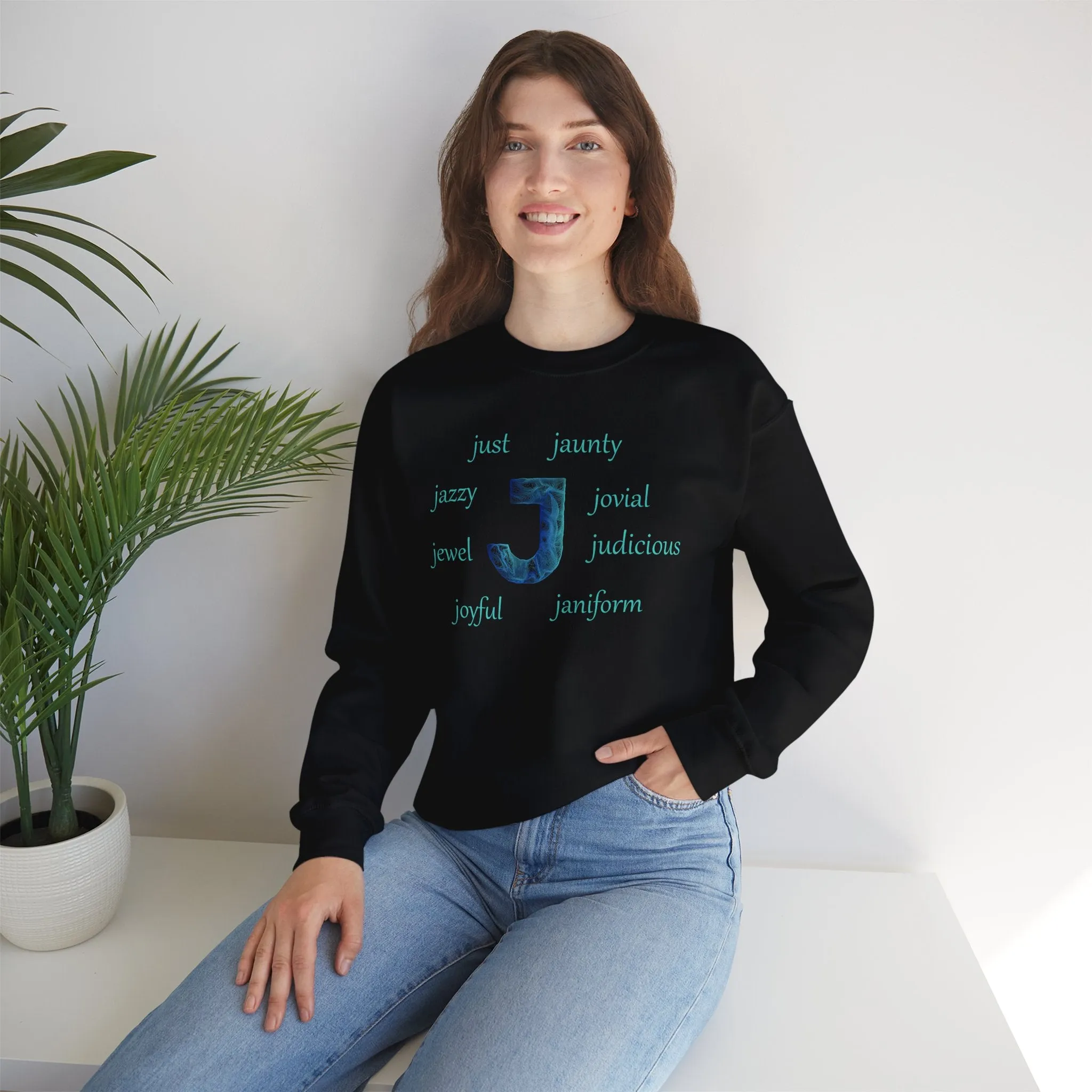 J Alphabet Sweatshirt, Alphabet Initial "J" Unisex Heavy Blend™ Mental Health, Optimistic, Motivational Crewneck Sweatshirt, Self-affirming Sweatshirt