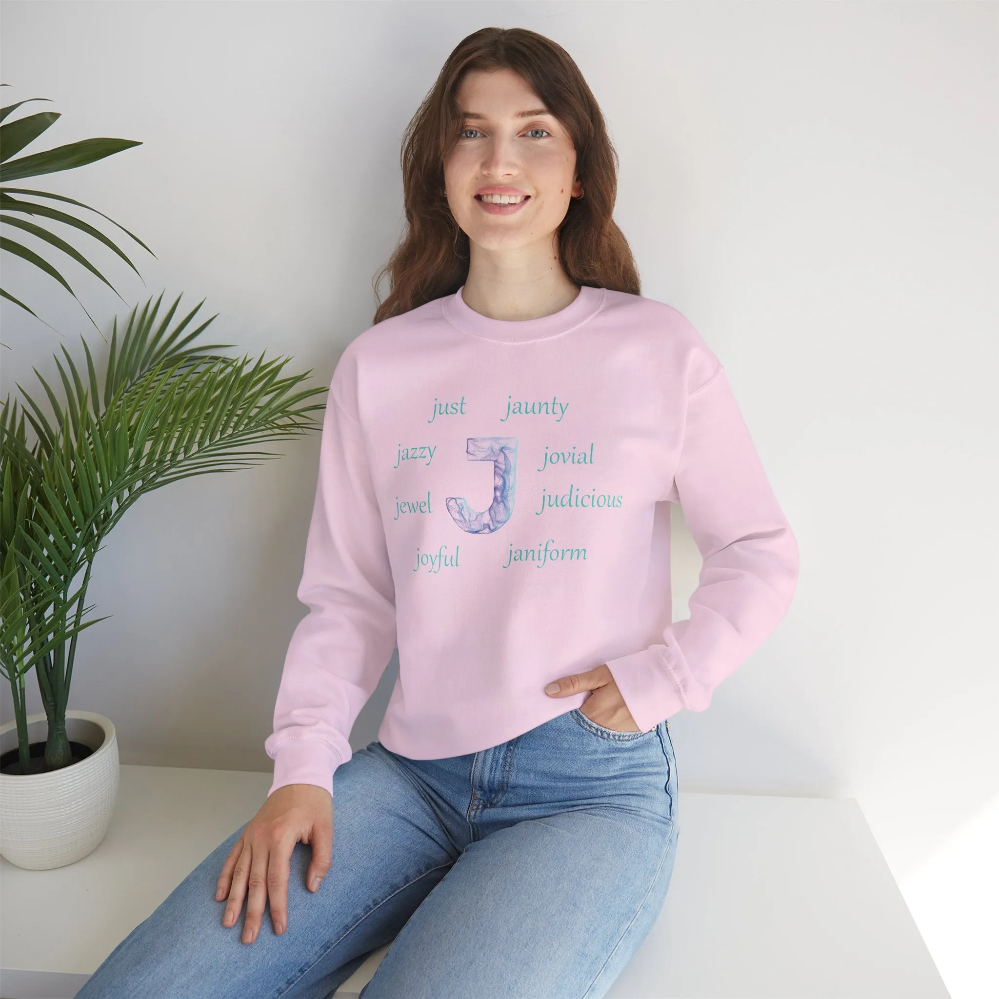 J Alphabet Sweatshirt, Alphabet Initial "J" Unisex Heavy Blend™ Mental Health, Optimistic, Motivational Crewneck Sweatshirt, Self-affirming Sweatshirt