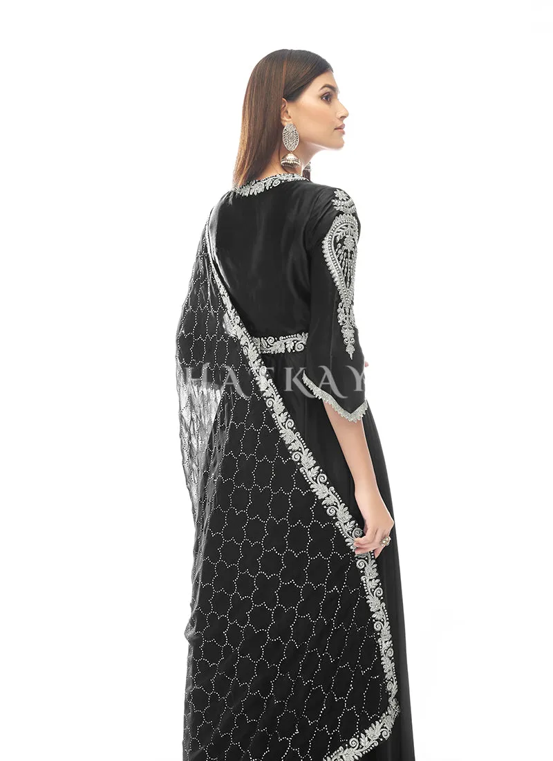 Jade Black Zari Embroidered Slit Style Anarkali Pant Suit