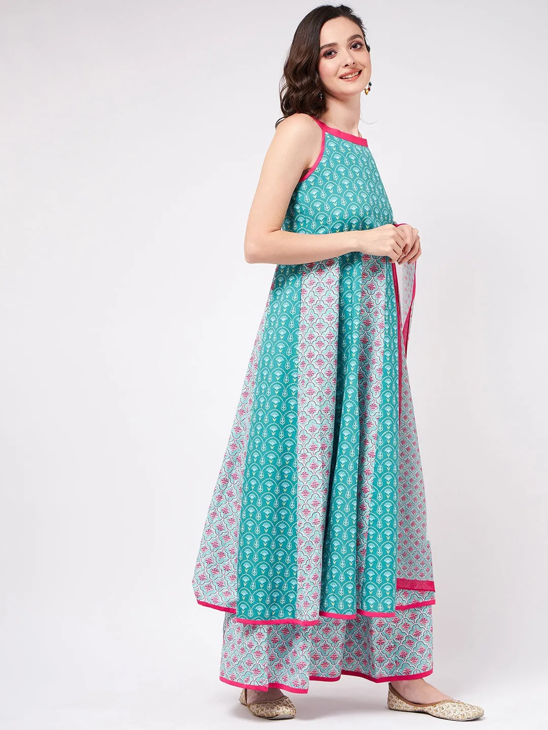 Jaipur Haat Kalidaar Kurta With Dupatta And Palazzo Pants