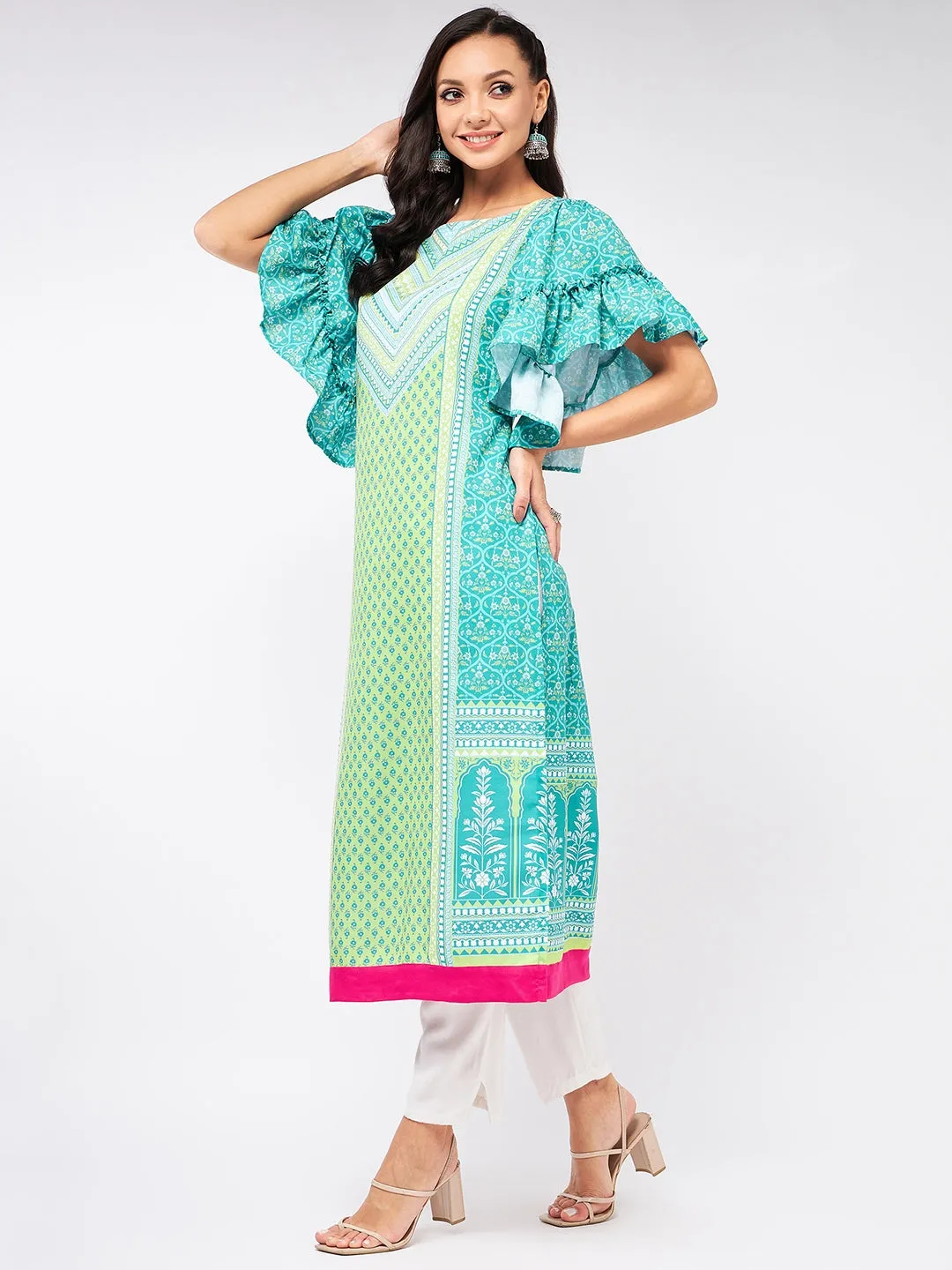 Jaipur Haat Placement Kurta With Flared Sleeves