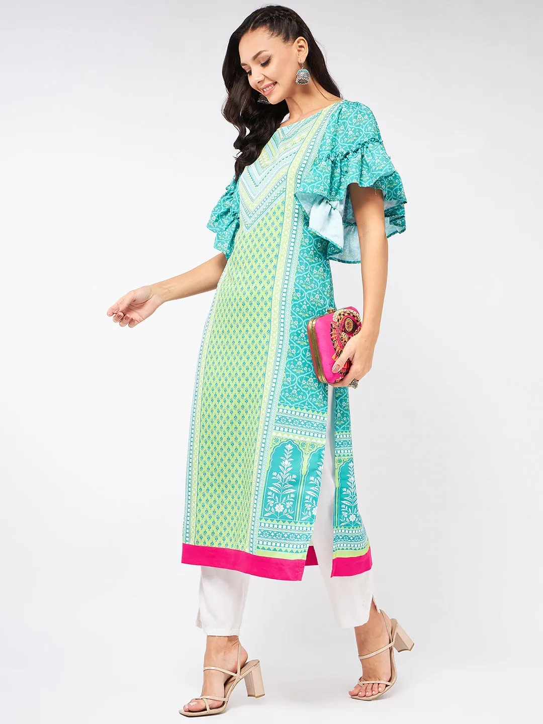 Jaipur Haat Placement Kurta With Flared Sleeves