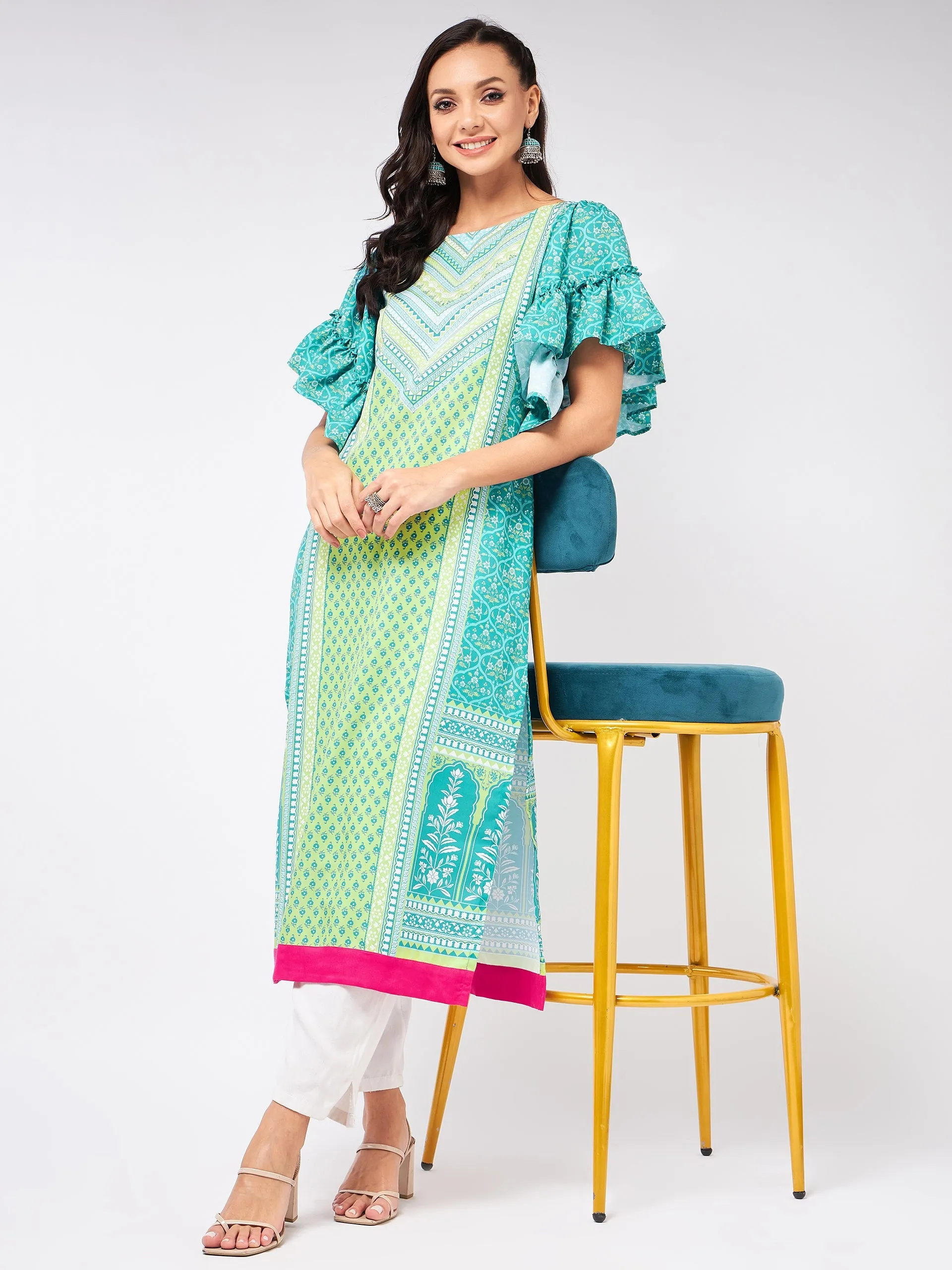 Jaipur Haat Placement Kurta With Flared Sleeves