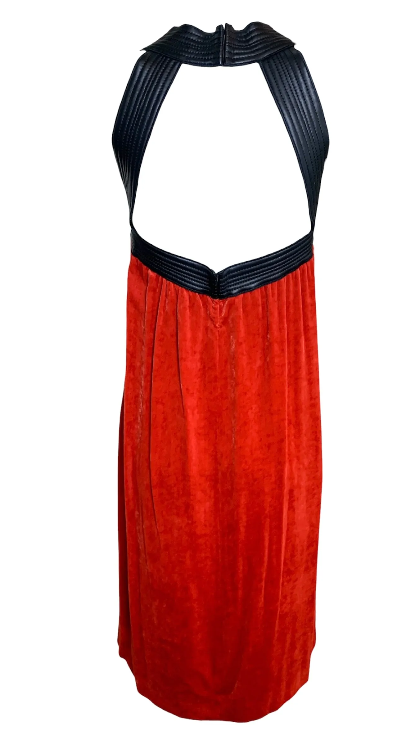 Jean Paul Gaultier Femme Scarlet Red Velvet Dress with Black Leather Yoke, NWT