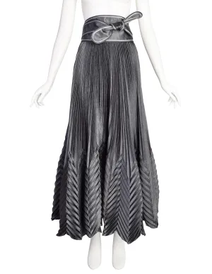 Jeanne Marc Vintage Metallic Charcoal Grey Angle Pleated Full Circle Maxi Skirt