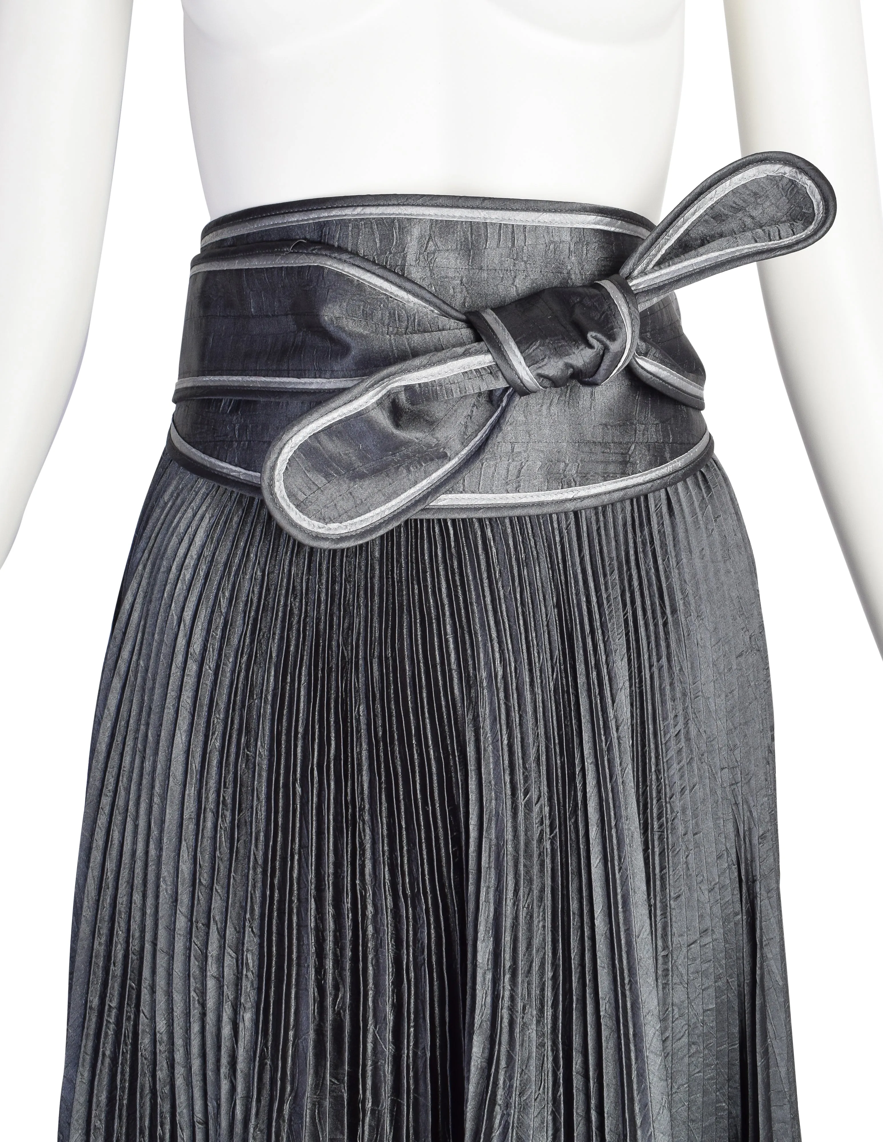 Jeanne Marc Vintage Metallic Charcoal Grey Angle Pleated Full Circle Maxi Skirt