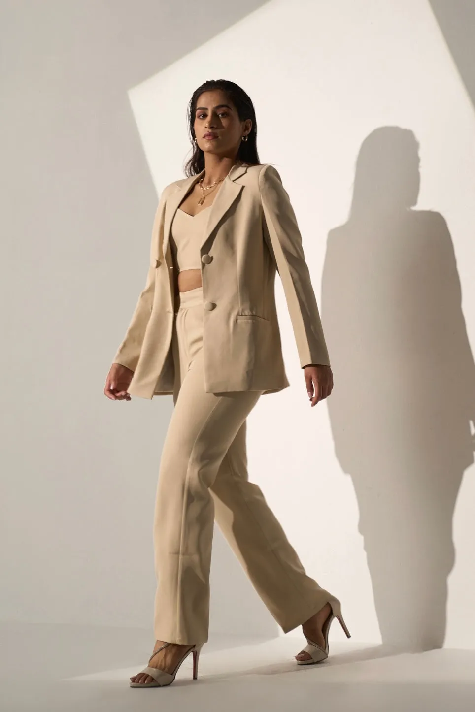 Ladies Workwear Beige Blazer with Straight pants(SET)