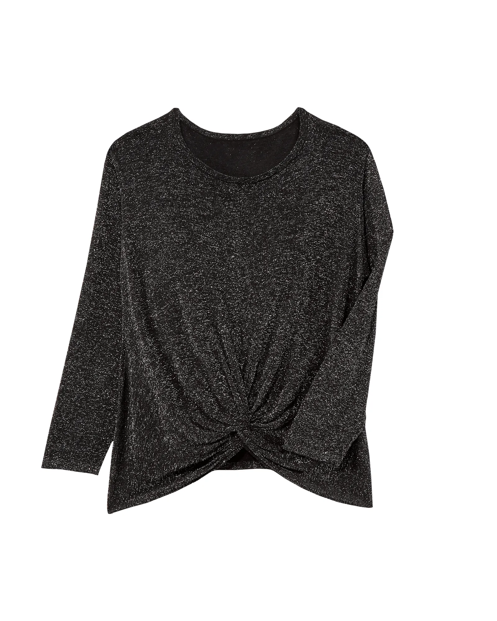 Lana Metallic Knot Front Knit Top | Black / Silver