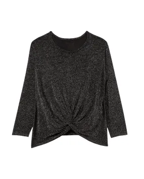 Lana Metallic Knot Front Knit Top | Black / Silver