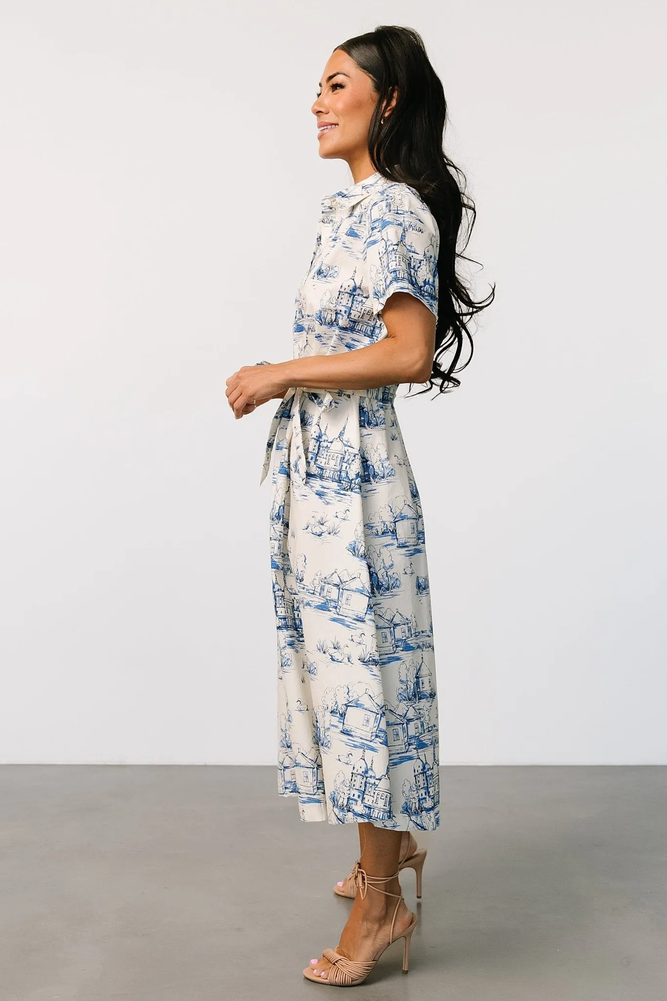 Layne Midi Dress | Cream   Blue