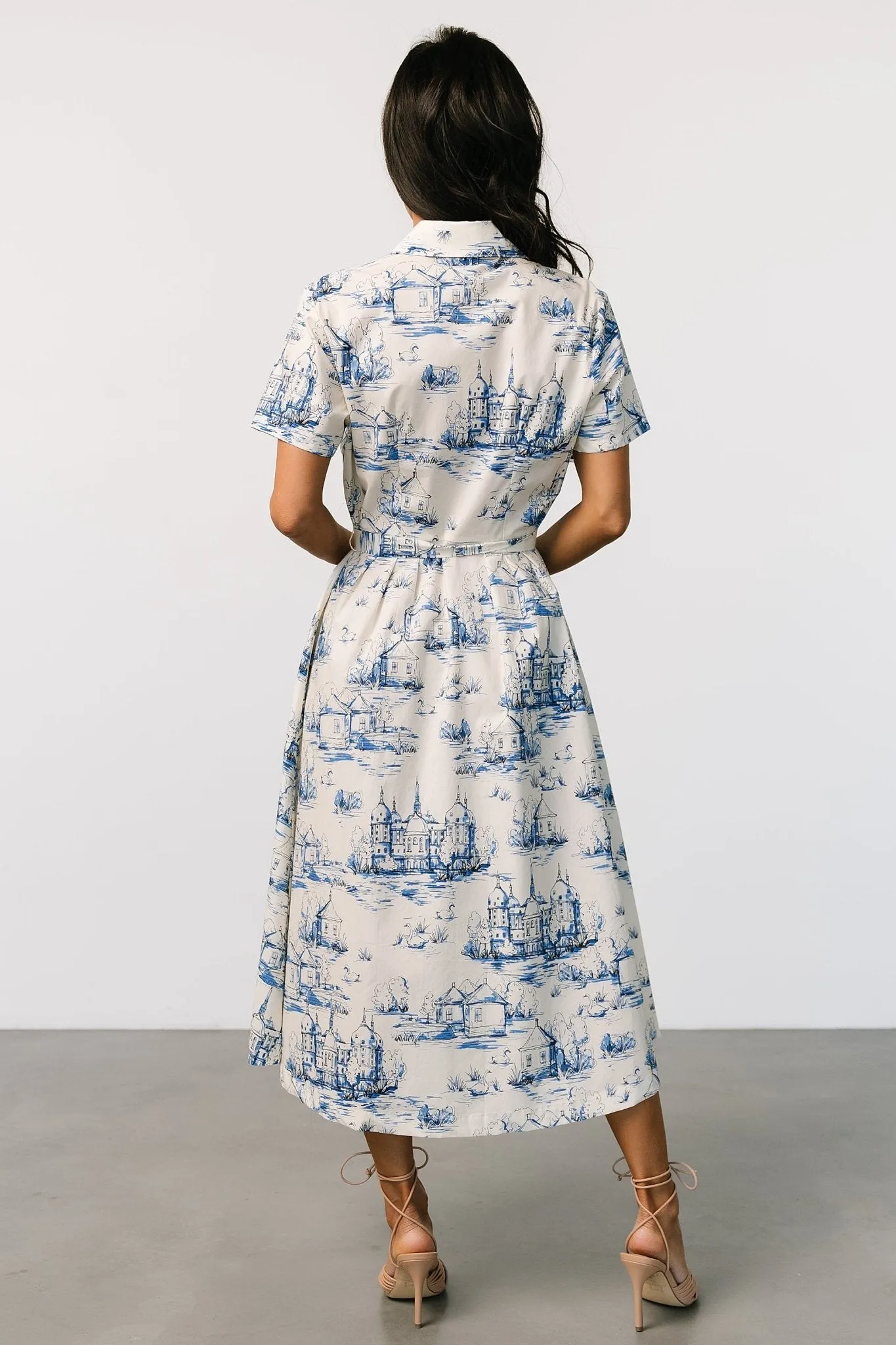 Layne Midi Dress | Cream   Blue