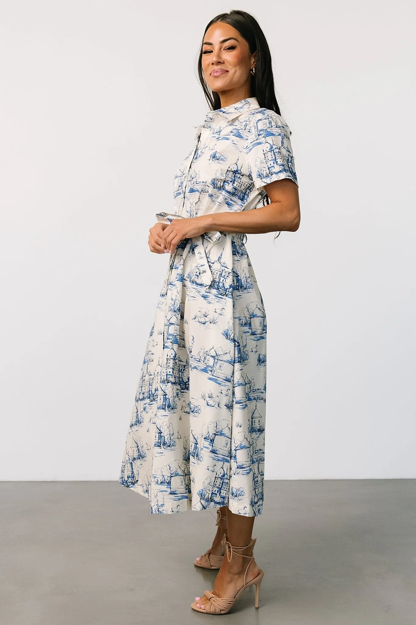 Layne Midi Dress | Cream   Blue