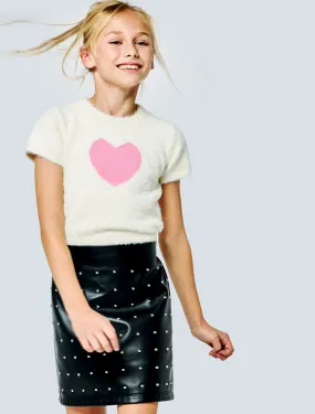 Little l Big l Tween Fuzzy Heart Colorblock Sweater Top