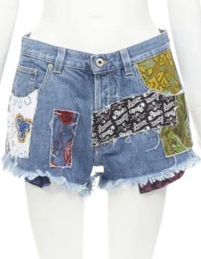 LOEWE Paula's Ibiza Blue Denim Sequin Patchwork Cut Off Shorts - FR36/S