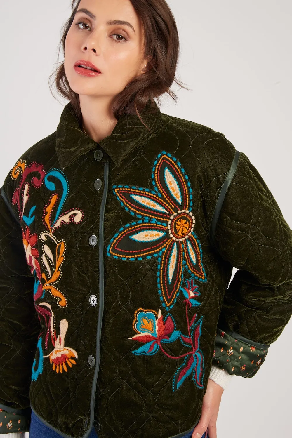 Loraine Embroidered Jacket Khaki