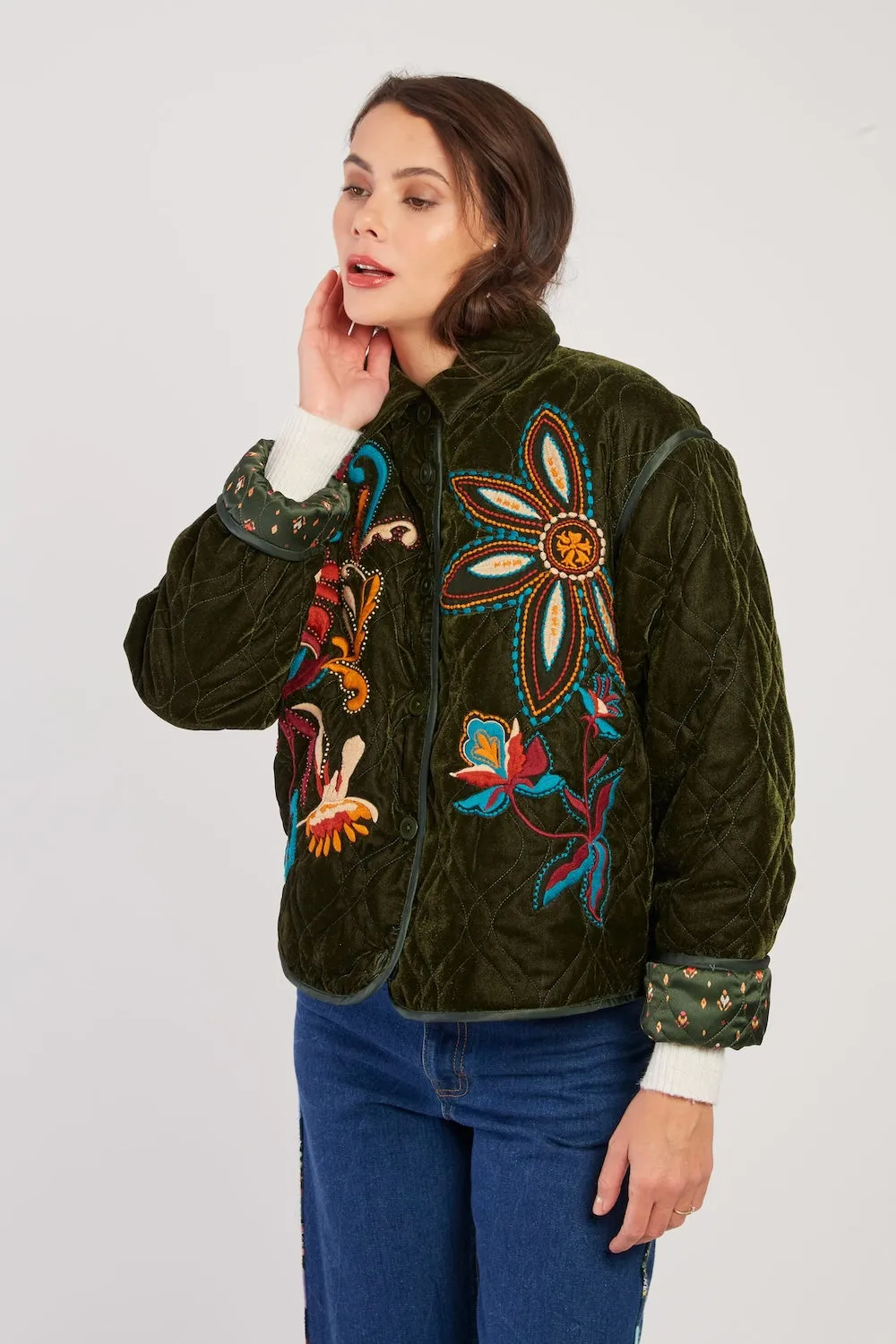 Loraine Embroidered Jacket Khaki