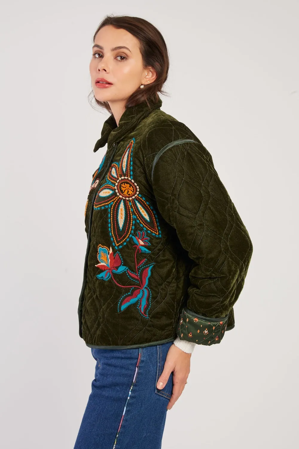 Loraine Embroidered Jacket Khaki