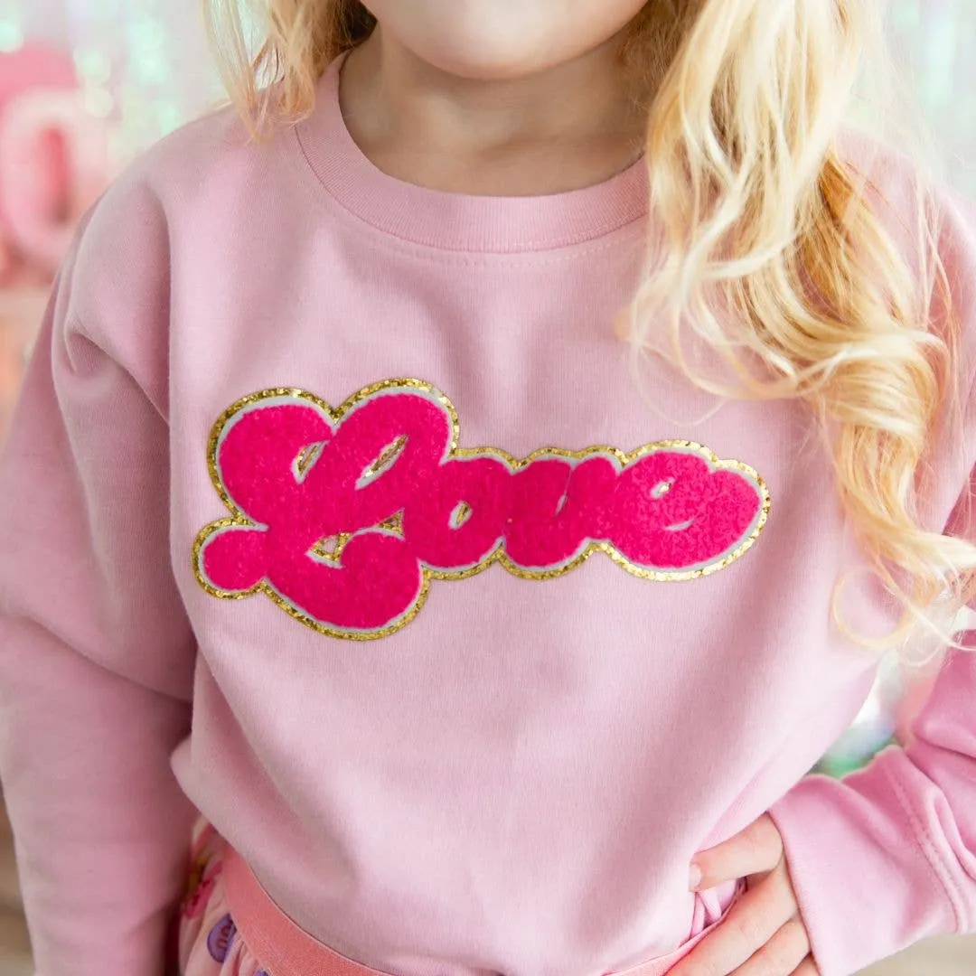 Love Script Patch Valentine's Day Sweatshirt - Kids Crewneck