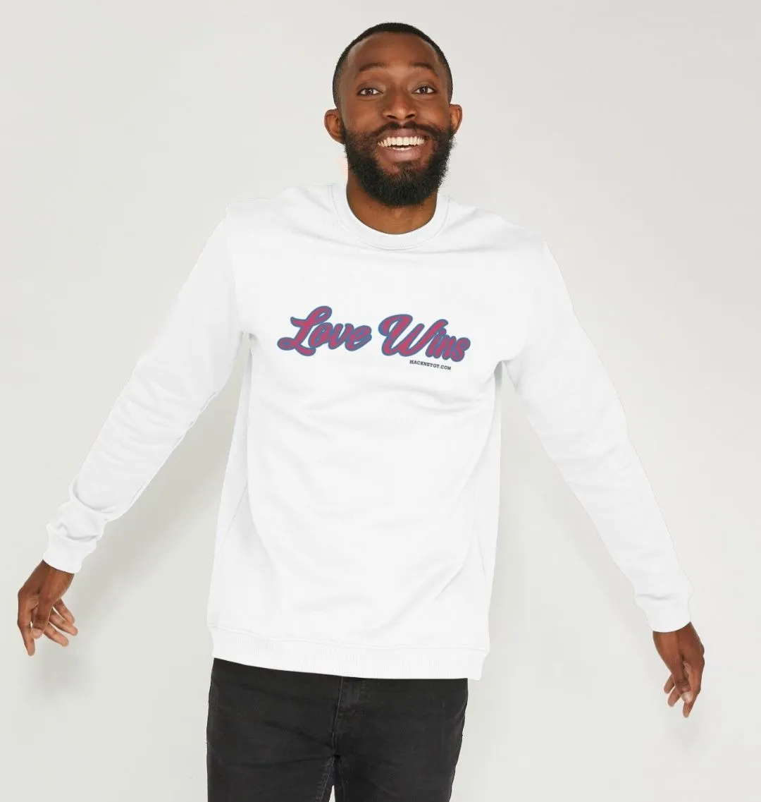 Love Wins  100% organic Unisex Sweatshirt White. Free UK postage