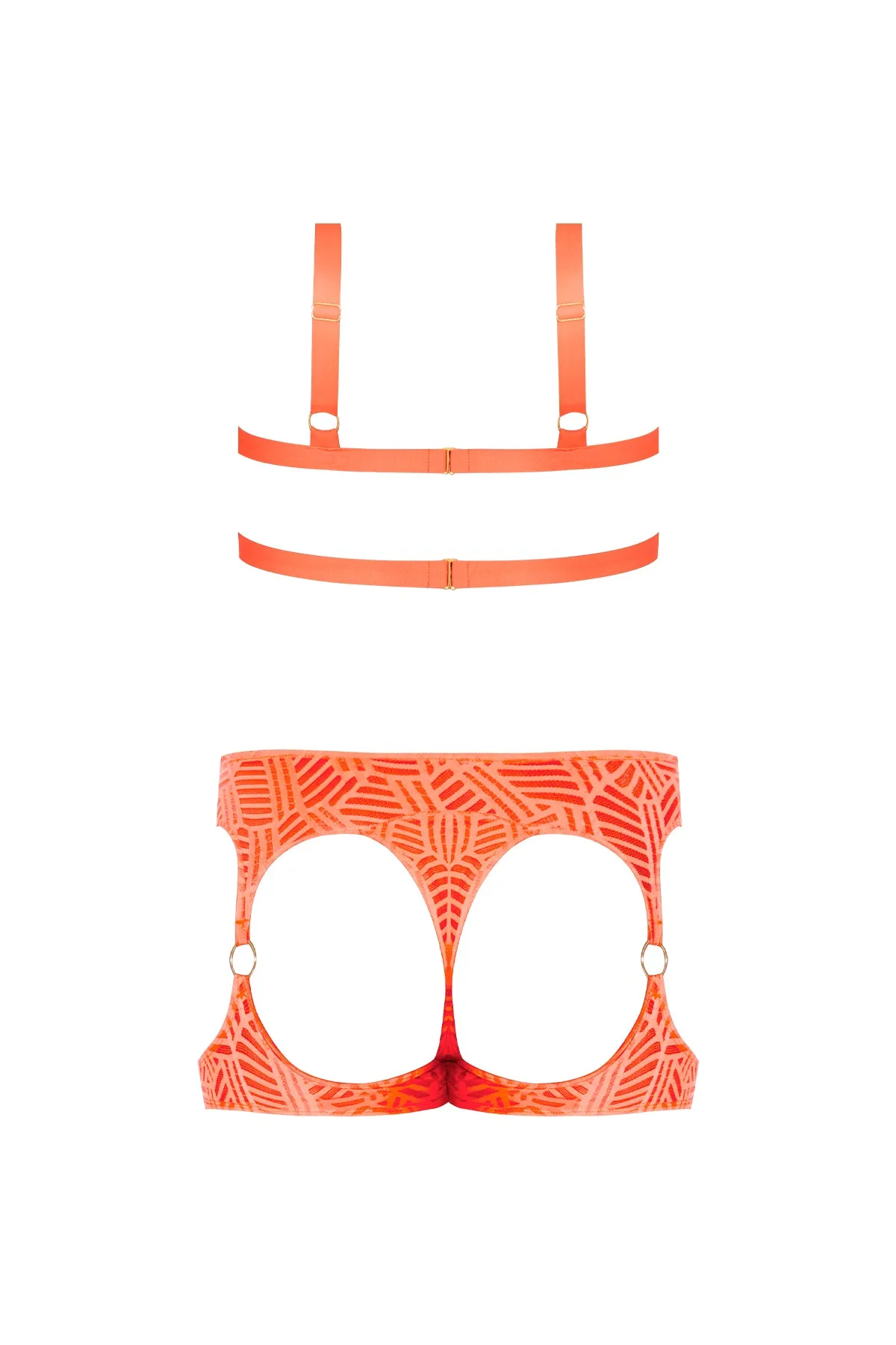 Magic Silk Rude Awakening Balconette Bra & Stirrup Thong Set Neon Orange