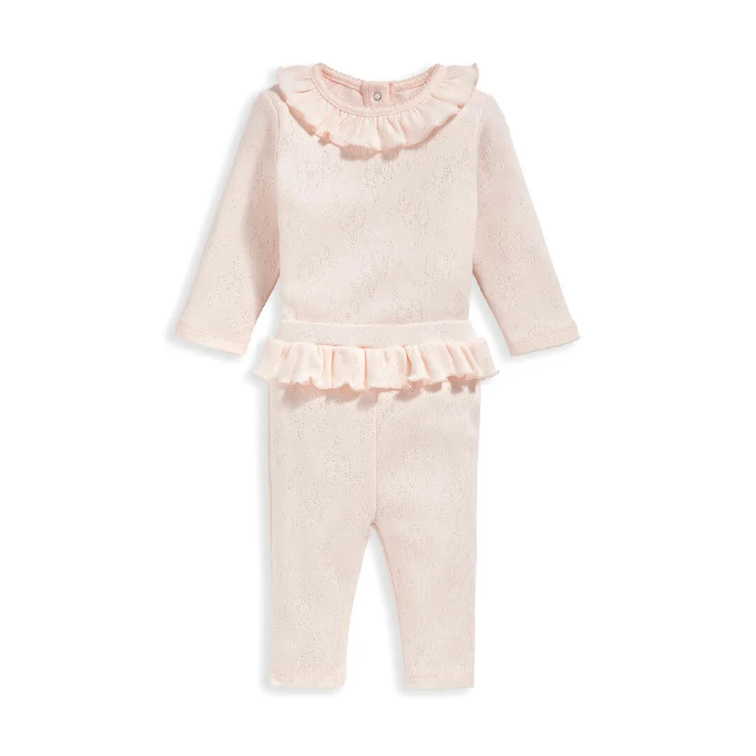 Mamas and Papas Frill Hem Pointelle Bodysuit & Leggings Set - 2 Piece Set