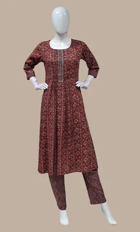 Maroon Printed Kurti Top & Pants