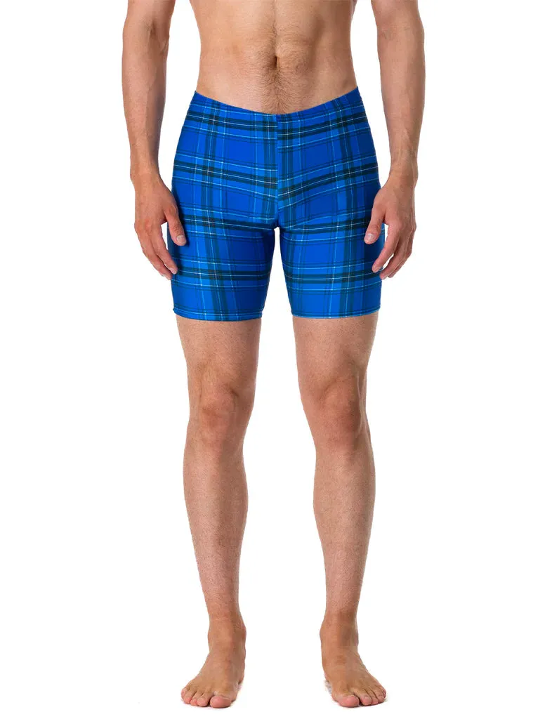 MENS BIKE SHORTS - BLUE PLAID