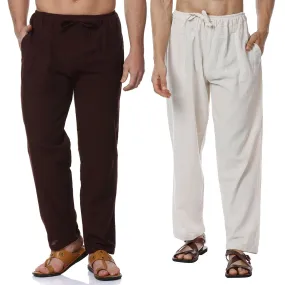 Men's Pyjama Pack of 2 | Cream and Maroon | Fits Waist Sizes 28" to 36"