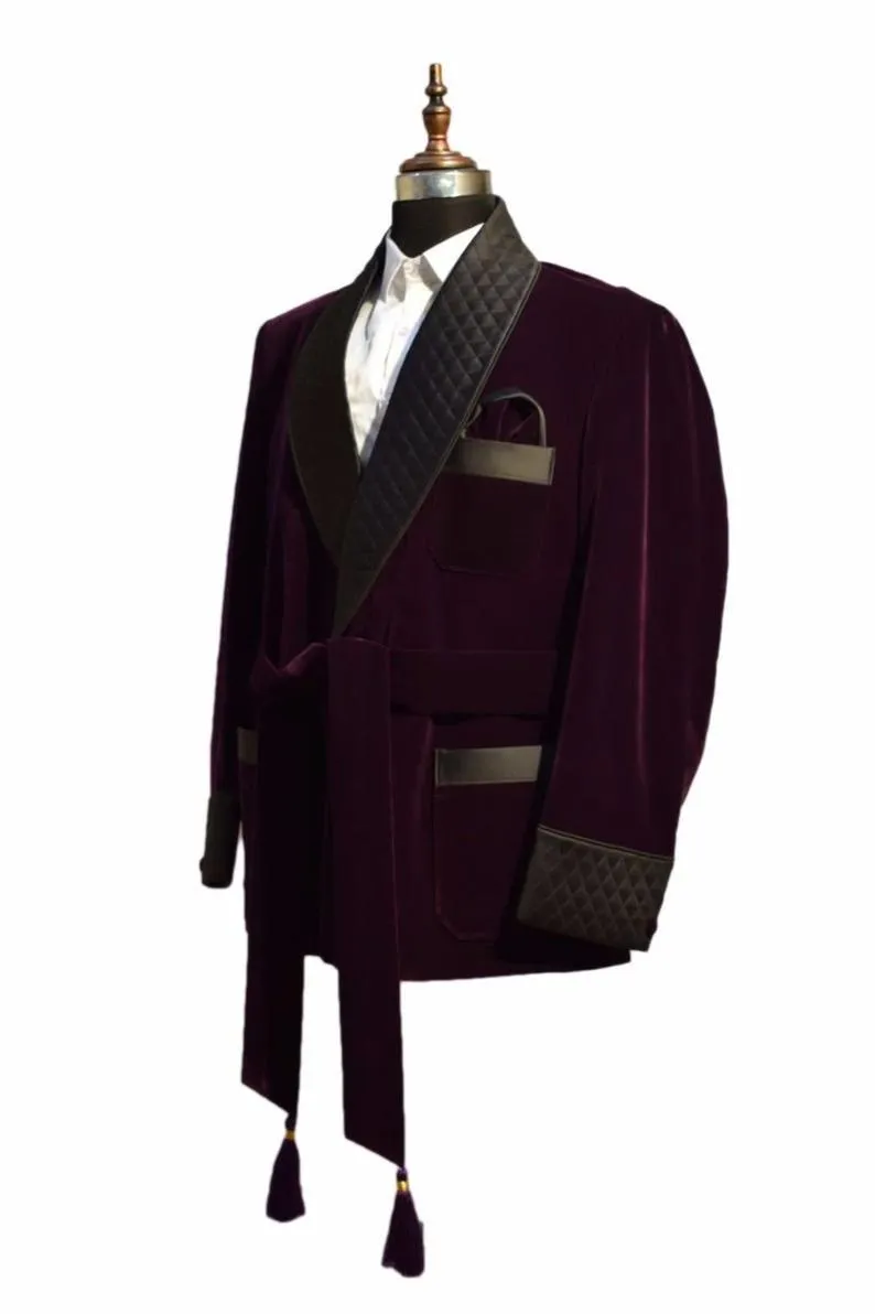 Mens Quilted Jacket Purple Velvet Jacket Dinner Party Wear Blazers Coats