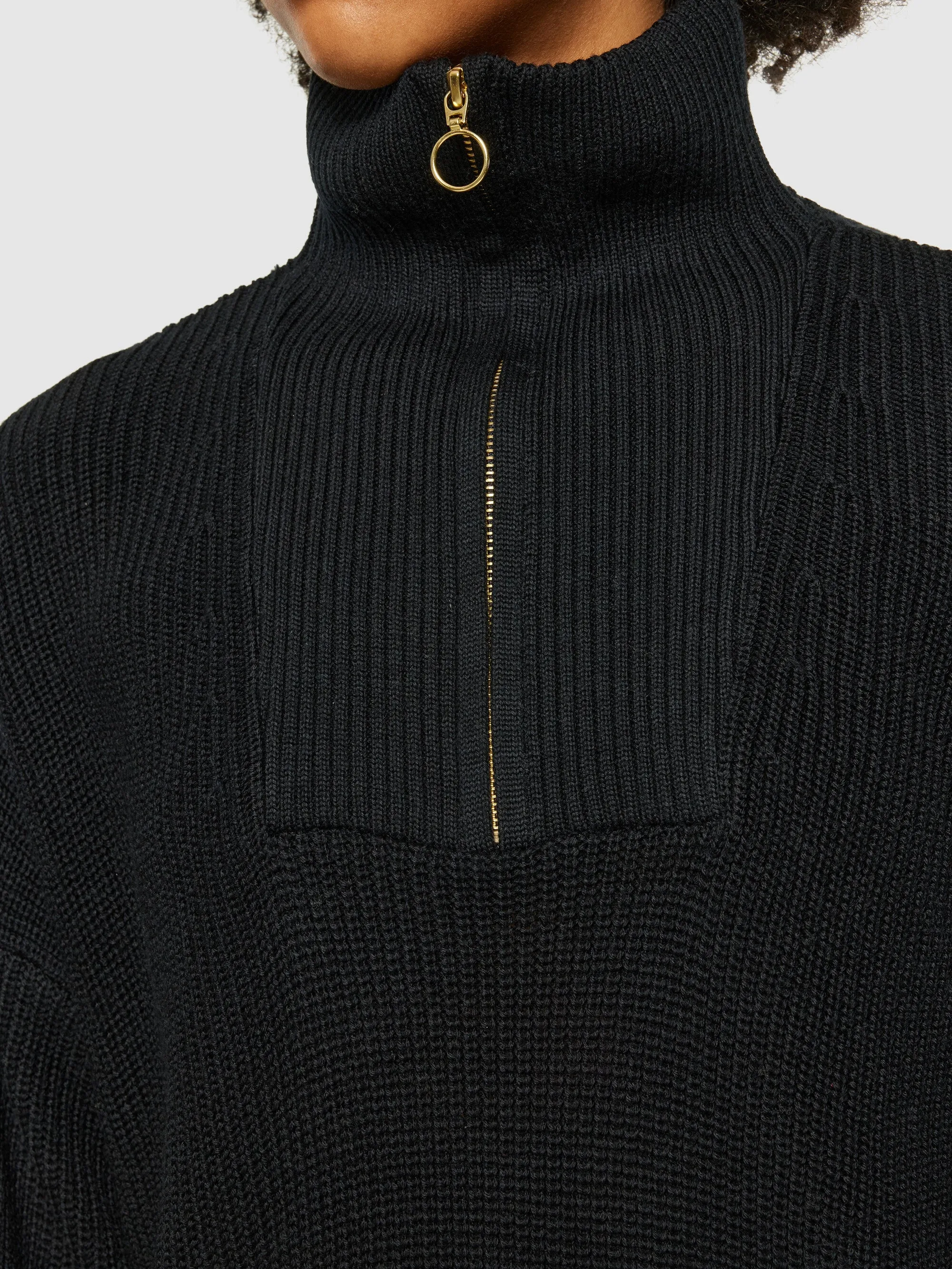 Merino half zip high neck - Black Jet