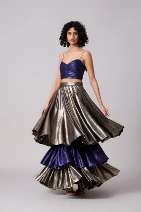 Metallic Tiered Skirt - Dark Silver