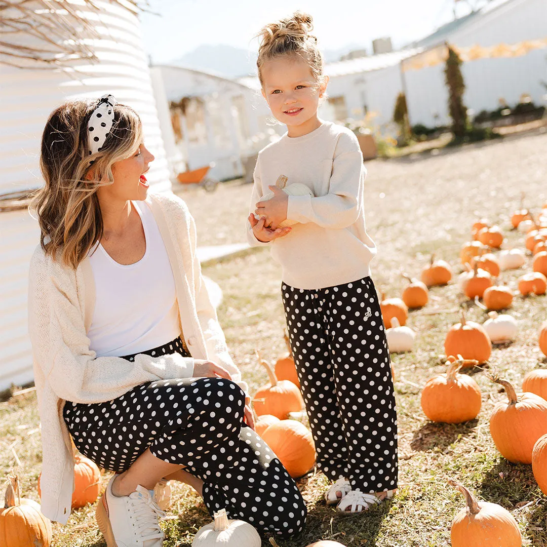 Mini Audrey Wide Leg Pants, Black Polka Dot