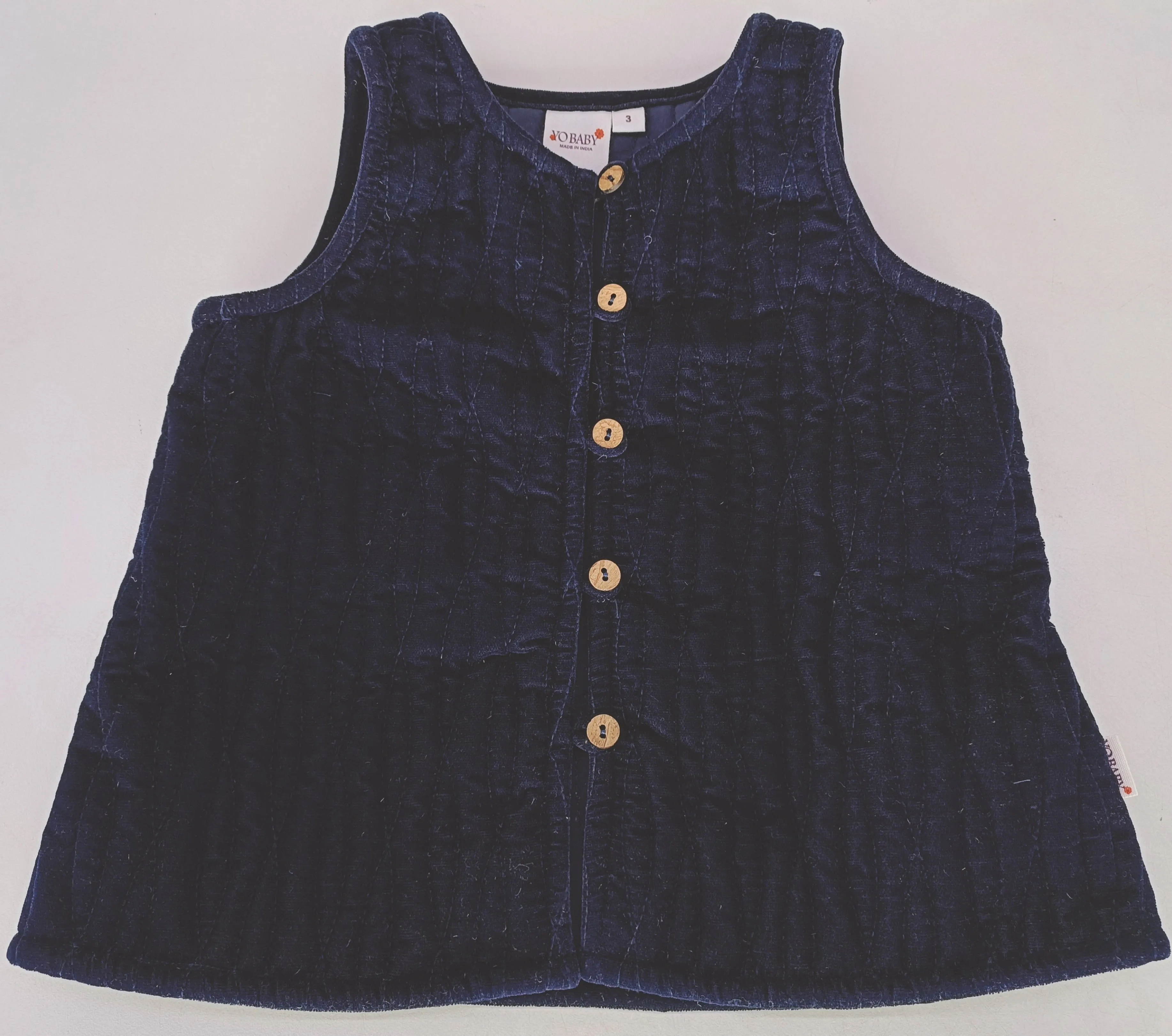 Navy Quilted Sleeveless Jacket With Piping Details