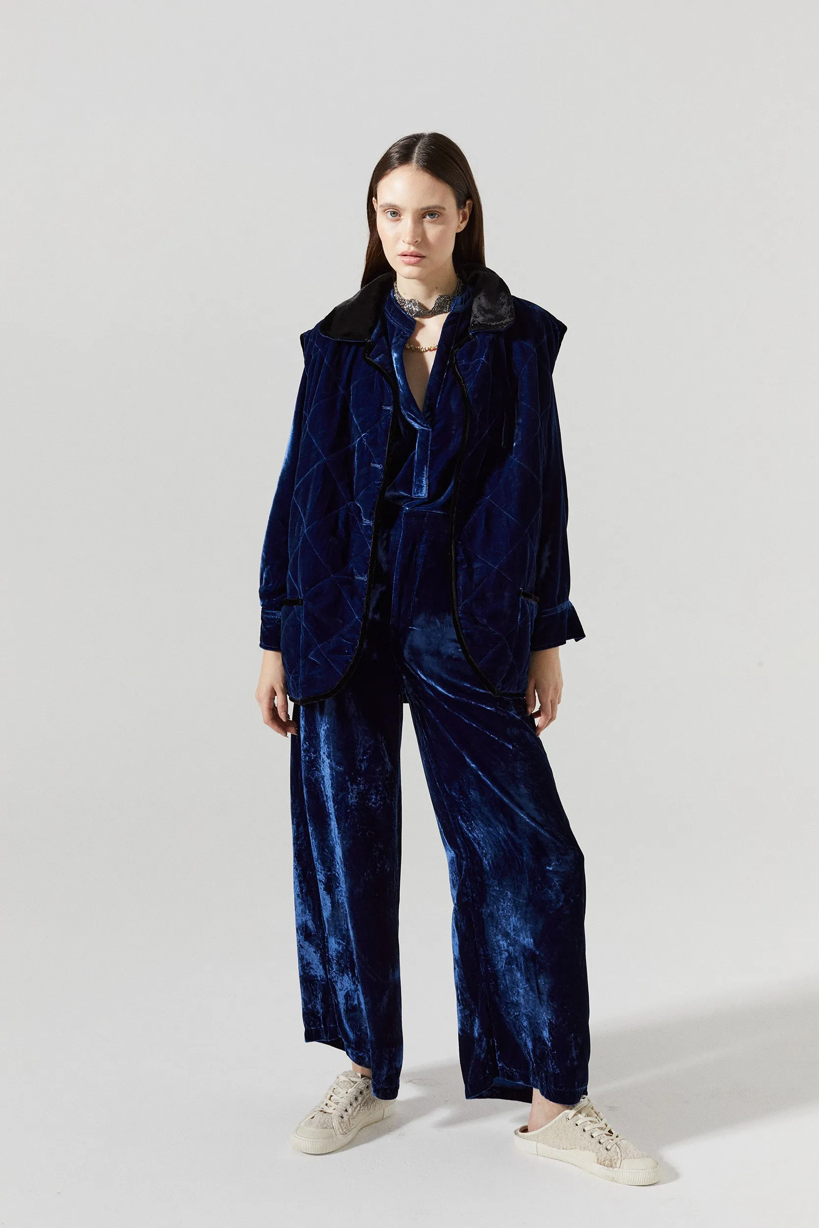 New Luna Velvet Pants - Navy Blue