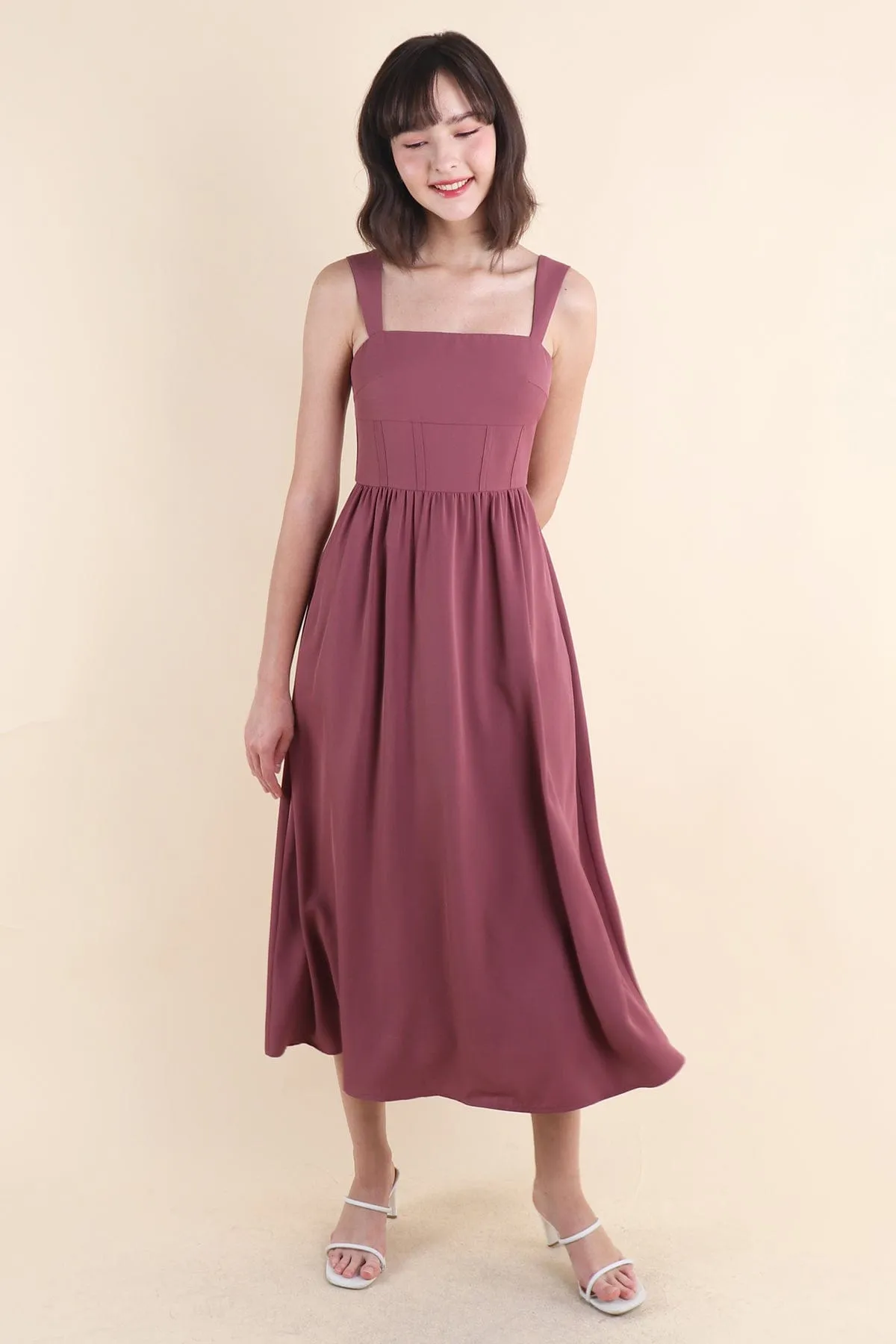 OASIS BUSTIER DRESS IN MAUVE BRICK