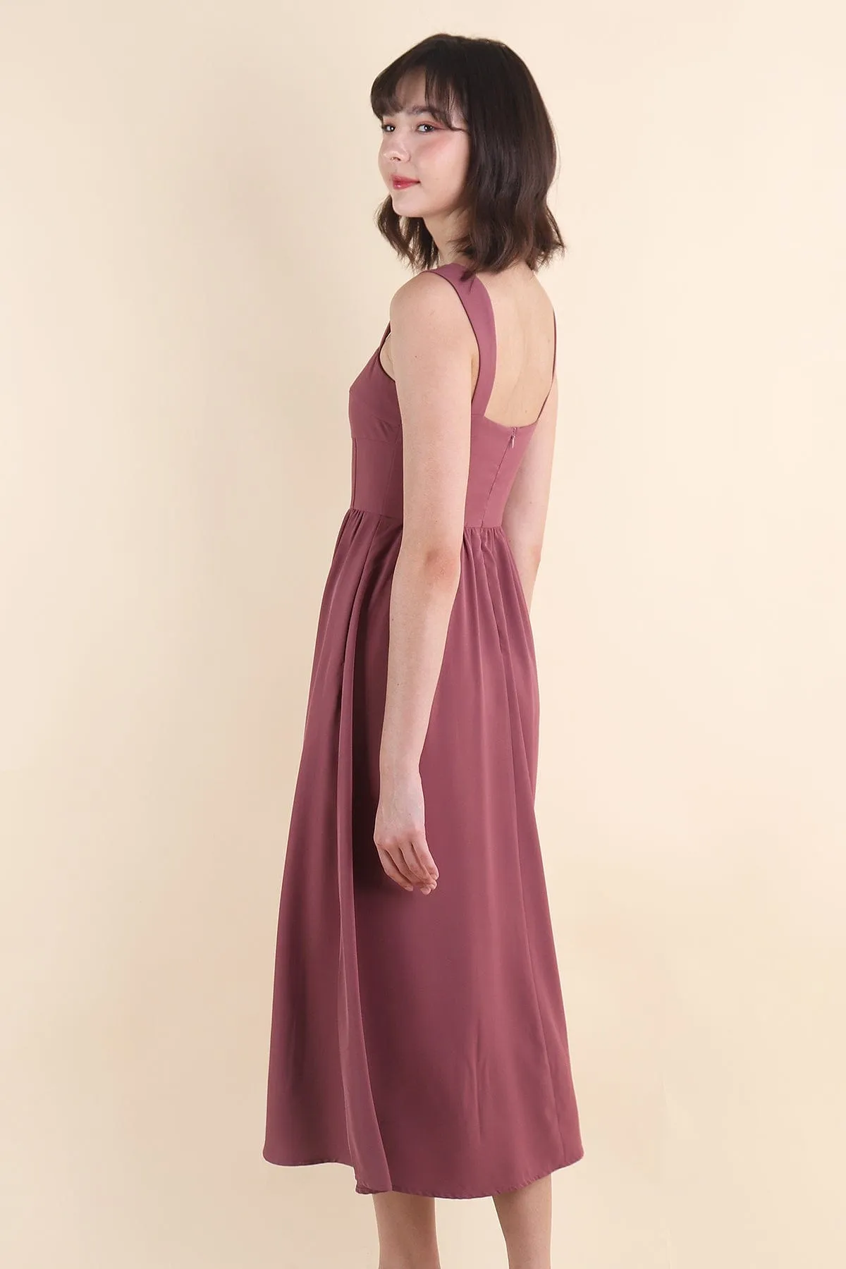 OASIS BUSTIER DRESS IN MAUVE BRICK