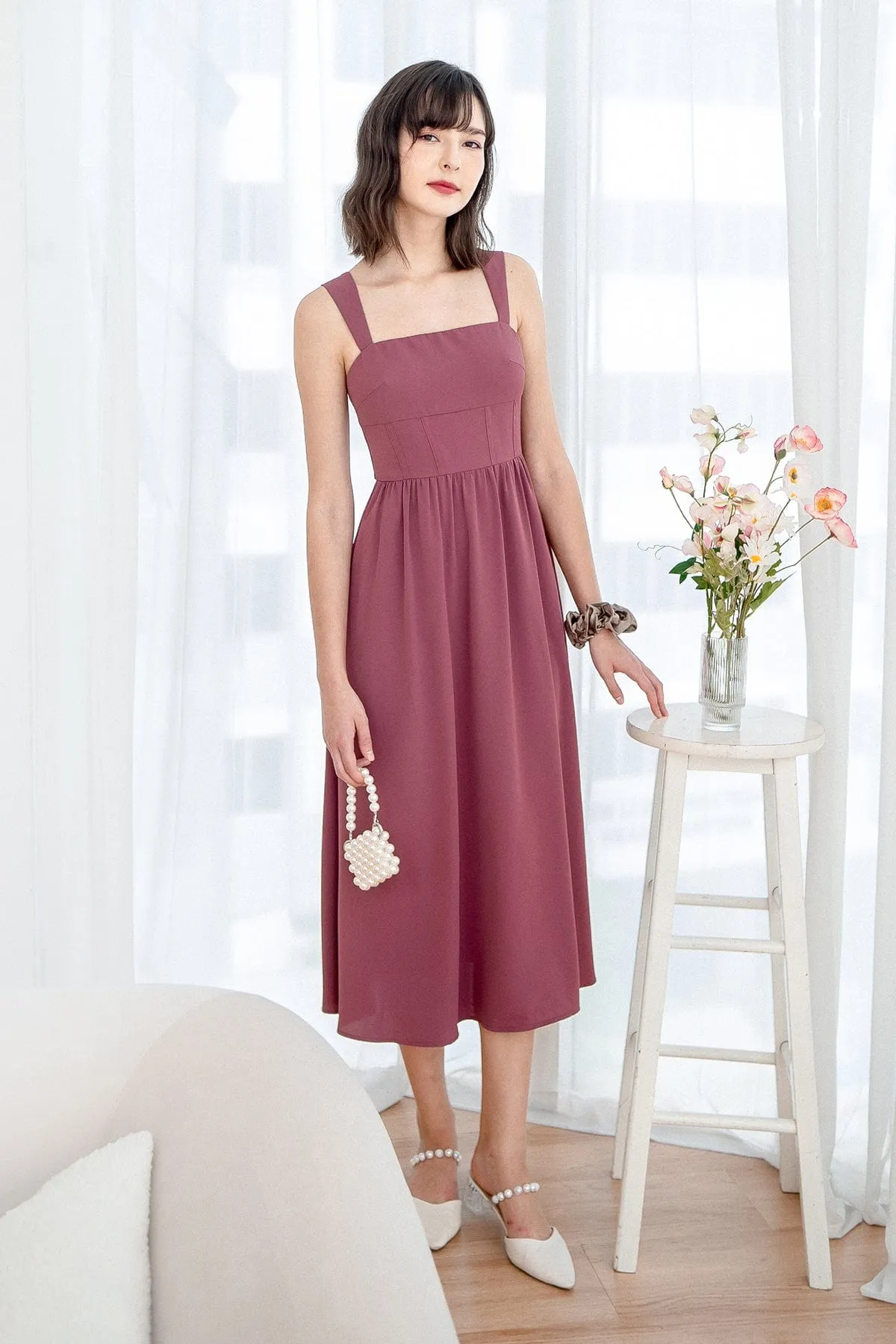 OASIS BUSTIER DRESS IN MAUVE BRICK