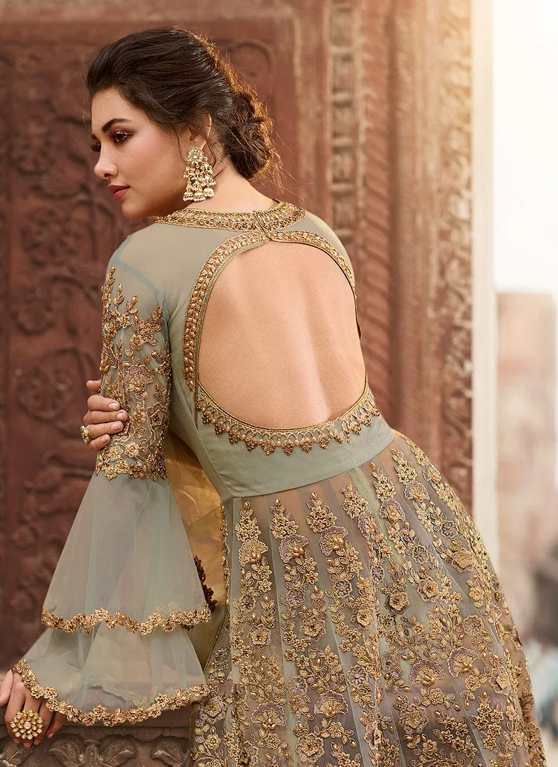 Olive Green Overall Embellished Lehenga/Pant Suit