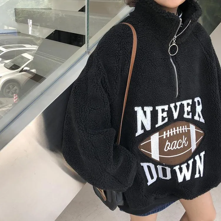 Oversize Plush Velvet American Football Sweatshirt