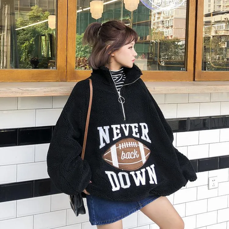 Oversize Plush Velvet American Football Sweatshirt