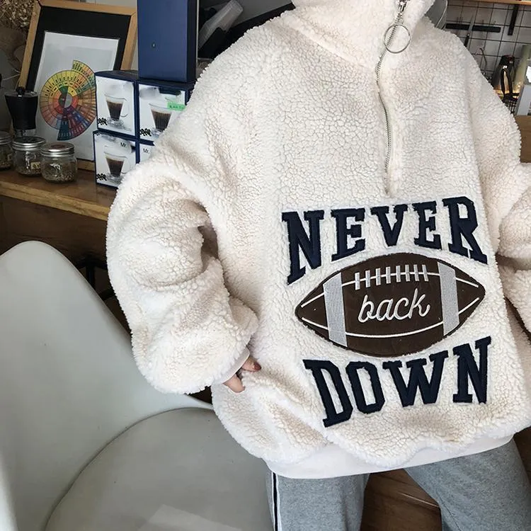 Oversize Plush Velvet American Football Sweatshirt