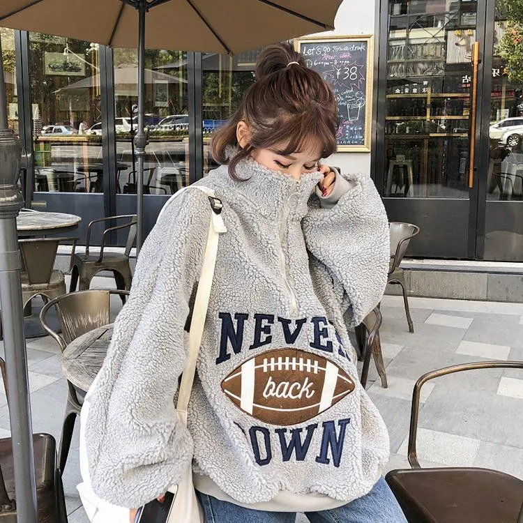 Oversize Plush Velvet American Football Sweatshirt