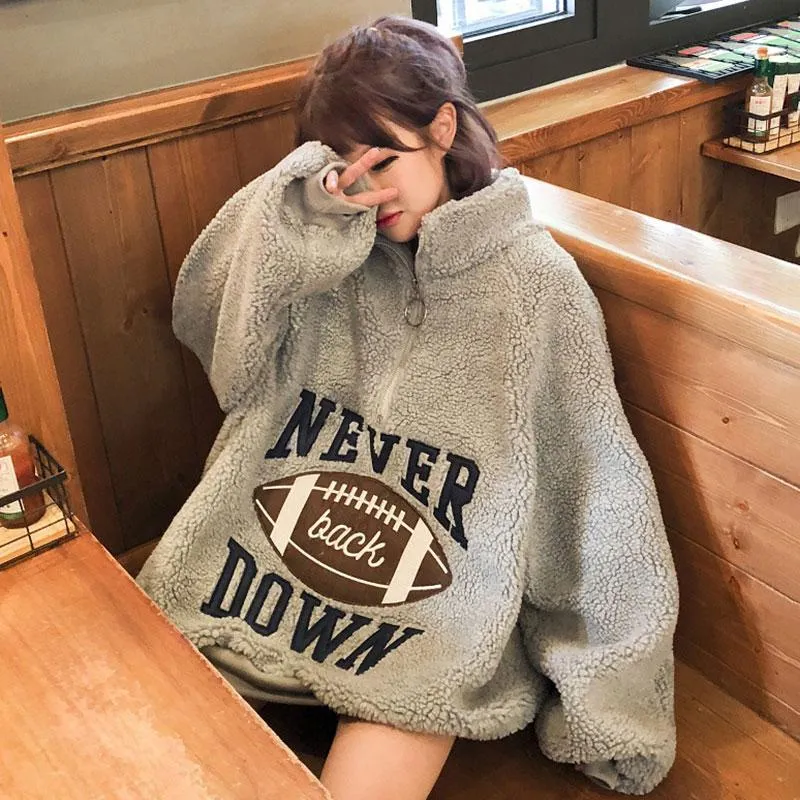 Oversize Plush Velvet American Football Sweatshirt